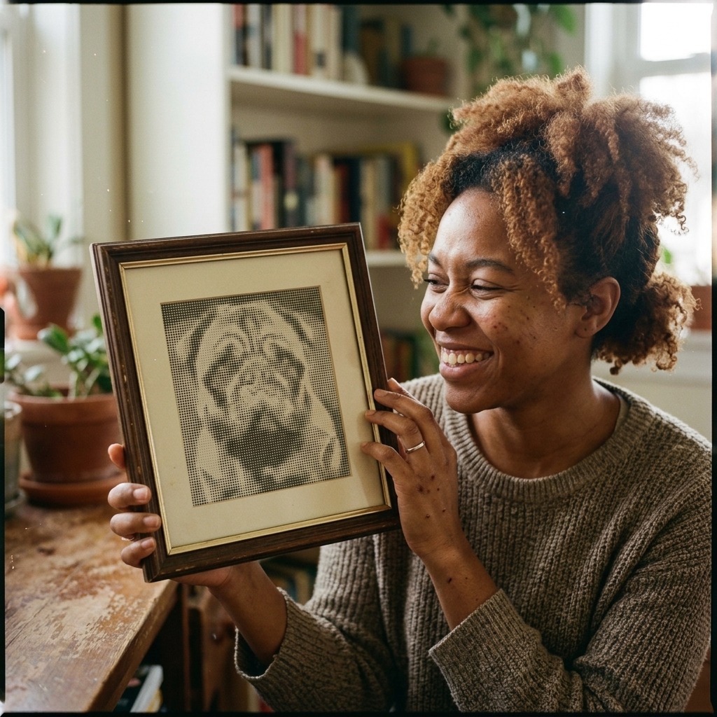 colorful flower pixel grid painting art kit laid out on a wooden table